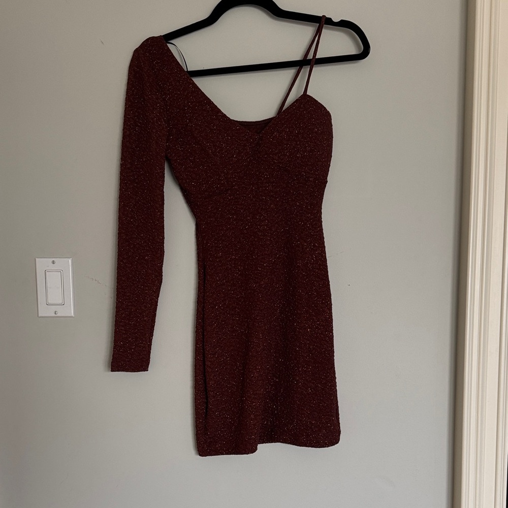 Windsor Sparkling Burgundy One-Shoulder Mini Dress